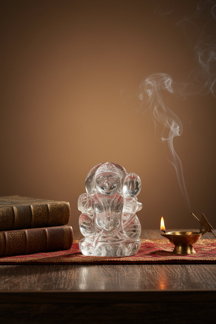 Sphatik Crystal Hanuman Idol | 50 Gms | Pure Quartz Statue - ManiMonk