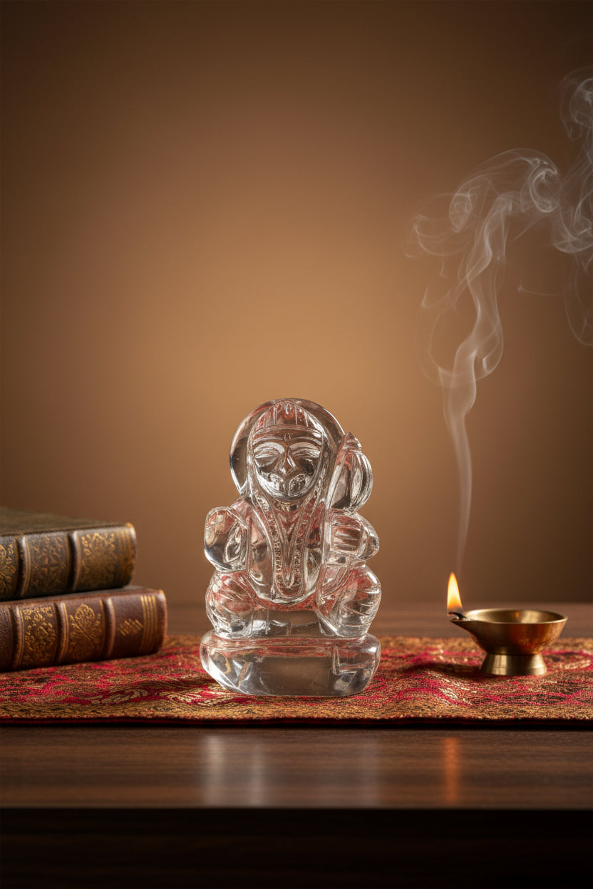 Sphatik Crystal Hanuman Idol | 53 Gms | 2.2 Inch - ManiMonk