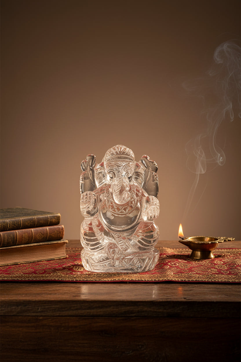 Sphatik Ganesh Idol | Natural Crystal Quartz | 2.5 Inch | 128 Gms - ManiMonk
