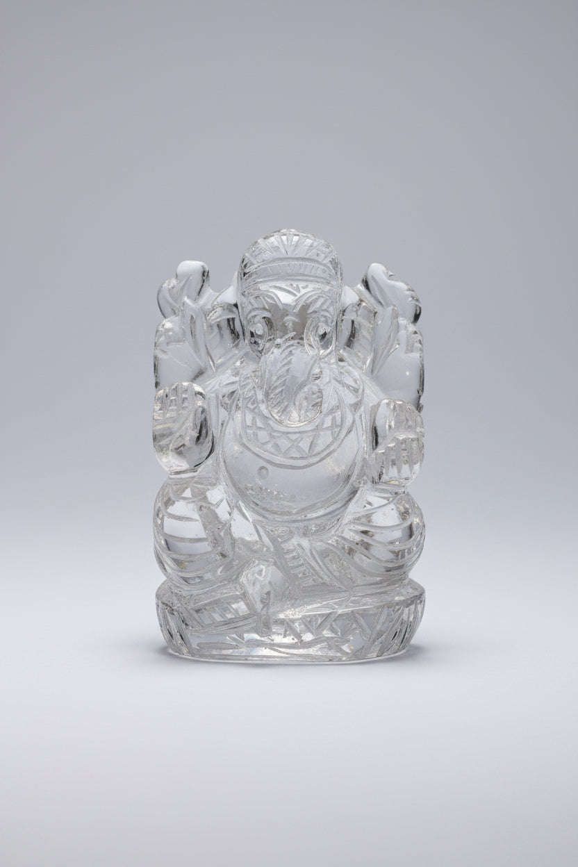 Sphatik Ganesh Idol | Natural Crystal Quartz | 2.5 Inch | 128 Gms - ManiMonk