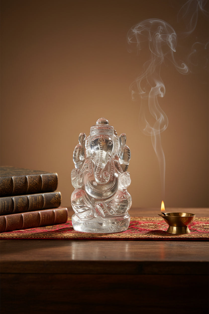 Sphatik Ganesh Idol | Natural Crystal Quartz | 2.5 Inch | 62 Gms - ManiMonk