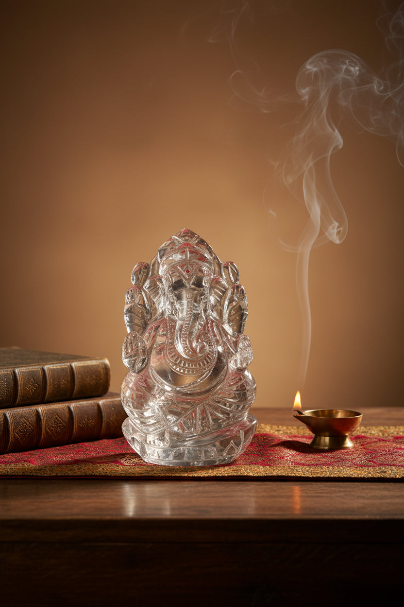 Sphatik Ganesh Idol | Pure Crystal Quartz | 2.2 Inch | 57 Gms - ManiMonk