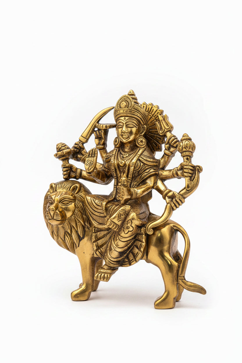 Sri Durga Malleswara Brass Statue 7 Inch Premium Handcrafted Idol - ManiMonk