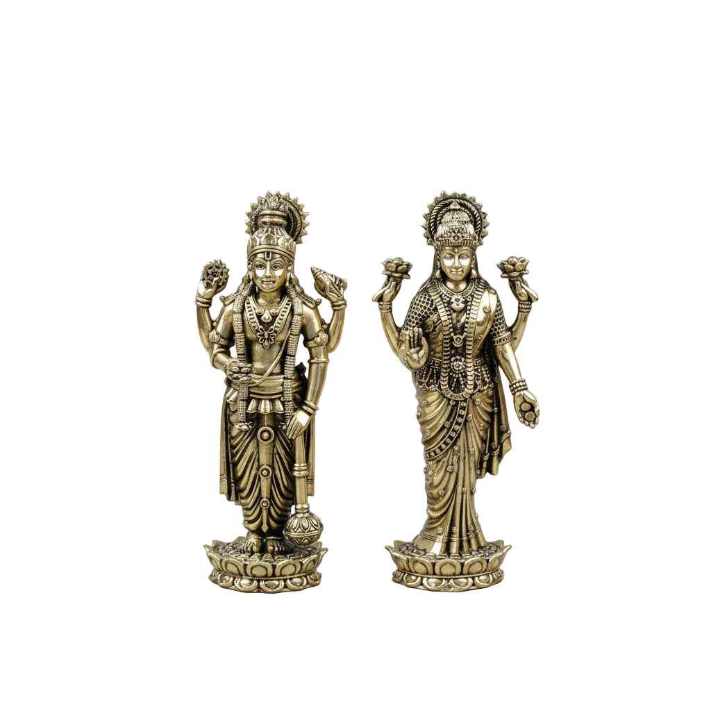 Standing Laxmi Vishnu Ashtadhatu Idol – Divine Couple in Sacred Union - ManiMonk