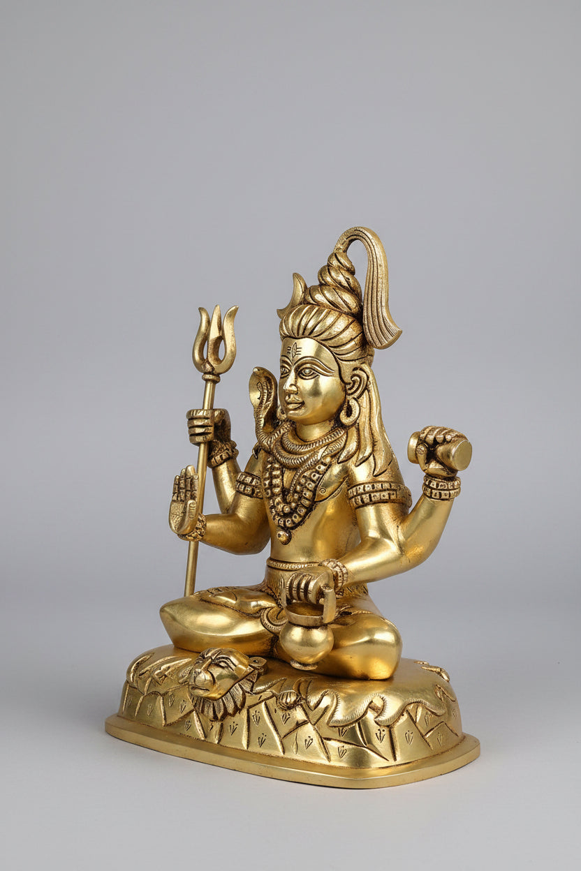Meditating Shiva Brass Idol 11 Inch Superfine Handcrafted Murti for Home Temple - ManiMonk