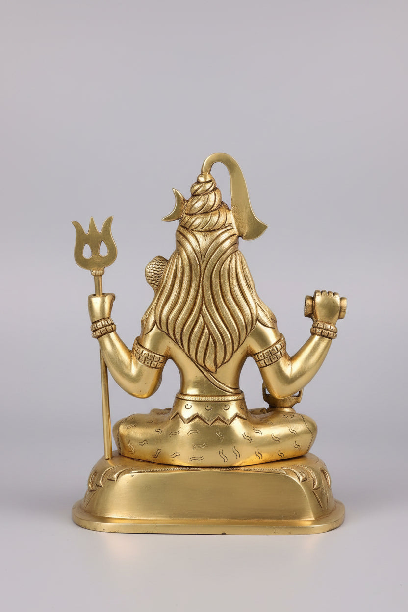 Meditating Shiva Brass Idol 11 Inch Superfine Handcrafted Murti for Home Temple - ManiMonk
