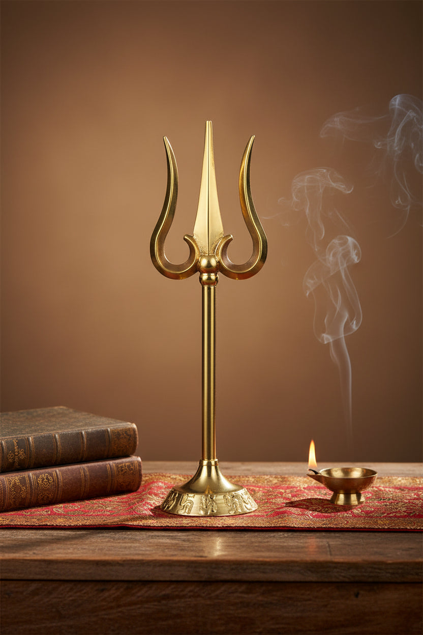 Superfine Trishul in Zinc Gold Finish-Large - ManiMonk