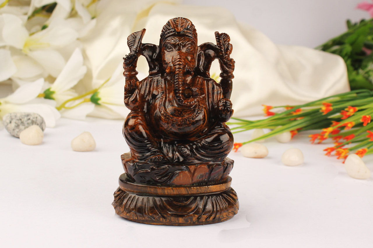 Tiger Eye Ganesh Idol - 353 gms