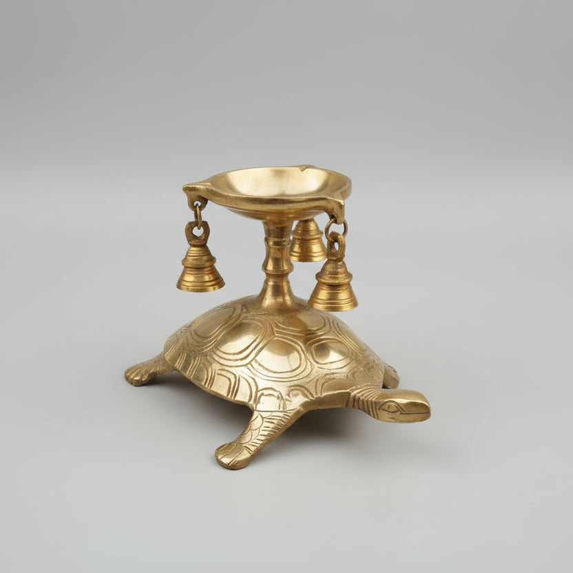 Brass Panch Batti Diya on Vastu Kurma With Bells