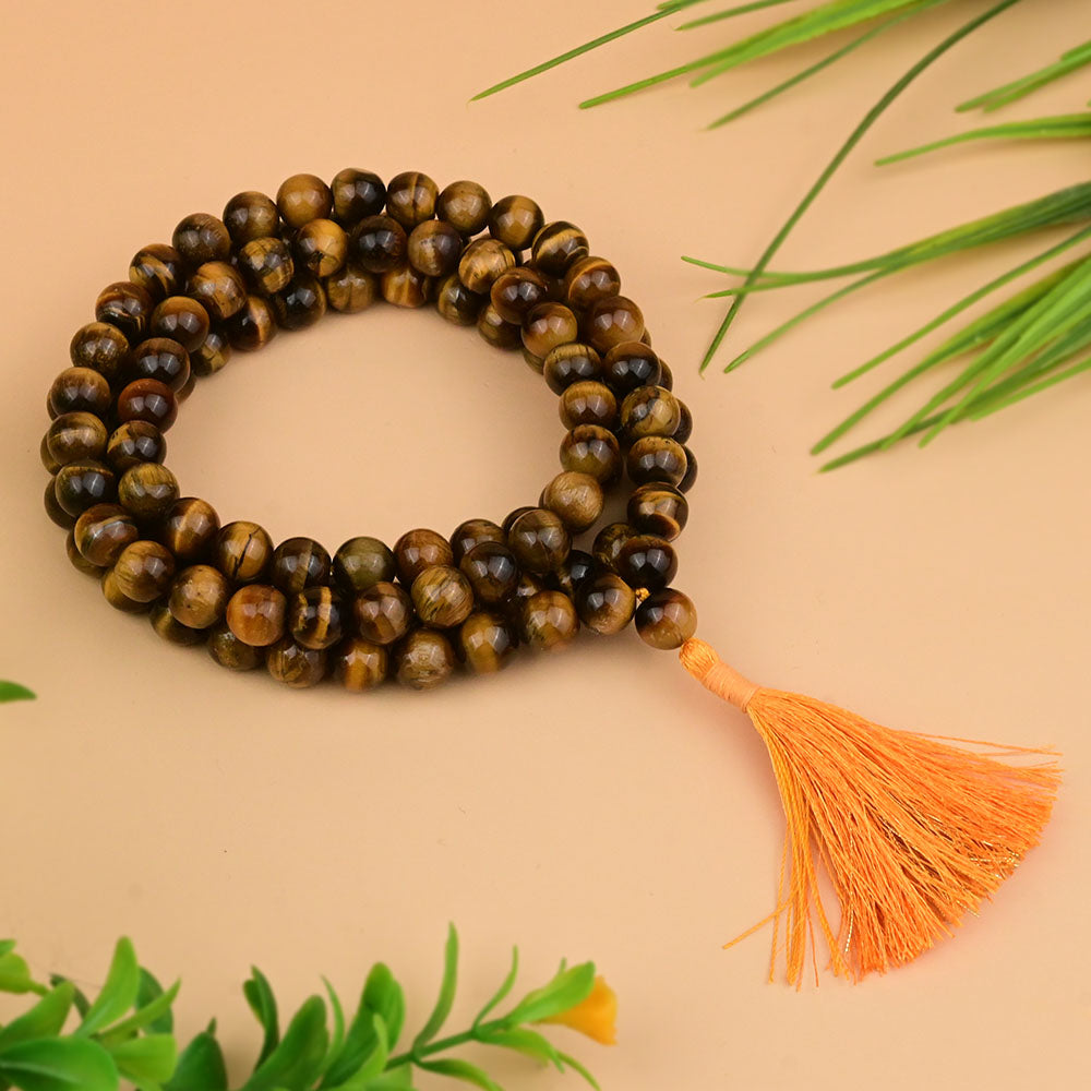 Tiger Eye Round Beads Mala Without Knots-8 mm