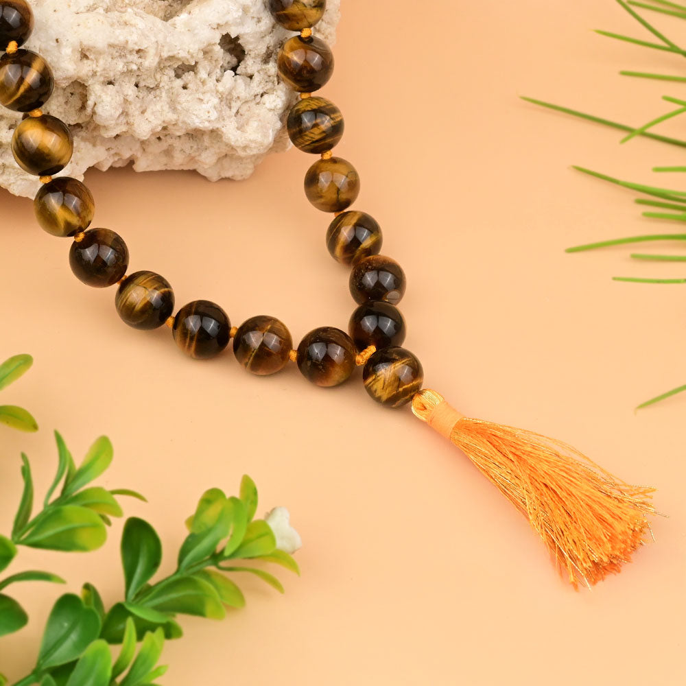 Tiger Eye Round Beads Mala With Knots-8 mm