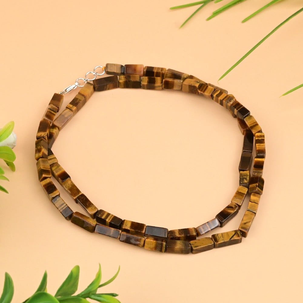 Tiger Eye Rectangular Beads Necklace