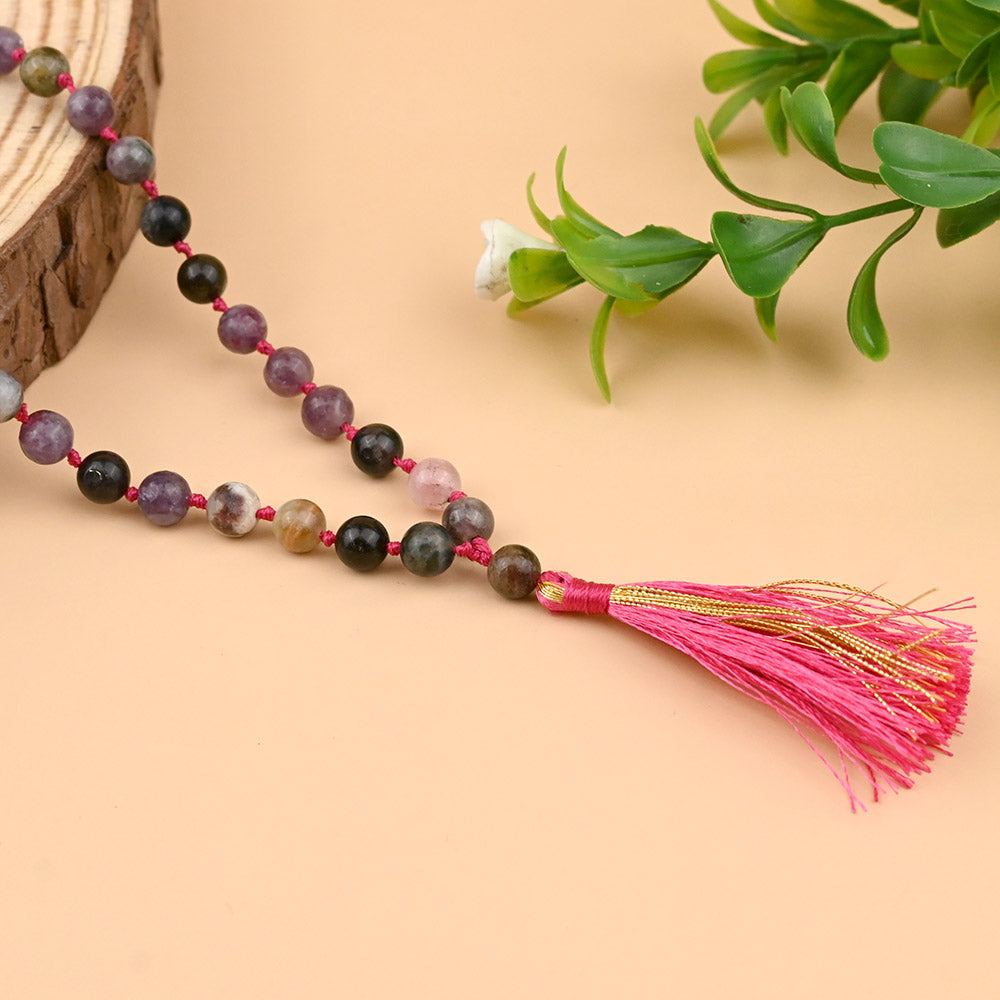Multi Tourmaline Knotted Mala-10 mm