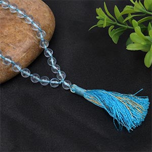 Natural Blue Topaz Knotted Mala-6 mm