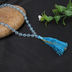 Blue Topaz Faceted Beads Knotted Mala-10 mm