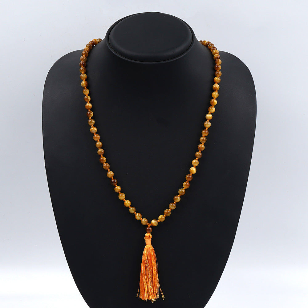 Brown Cat's Eye Knotted Mala-8 mm