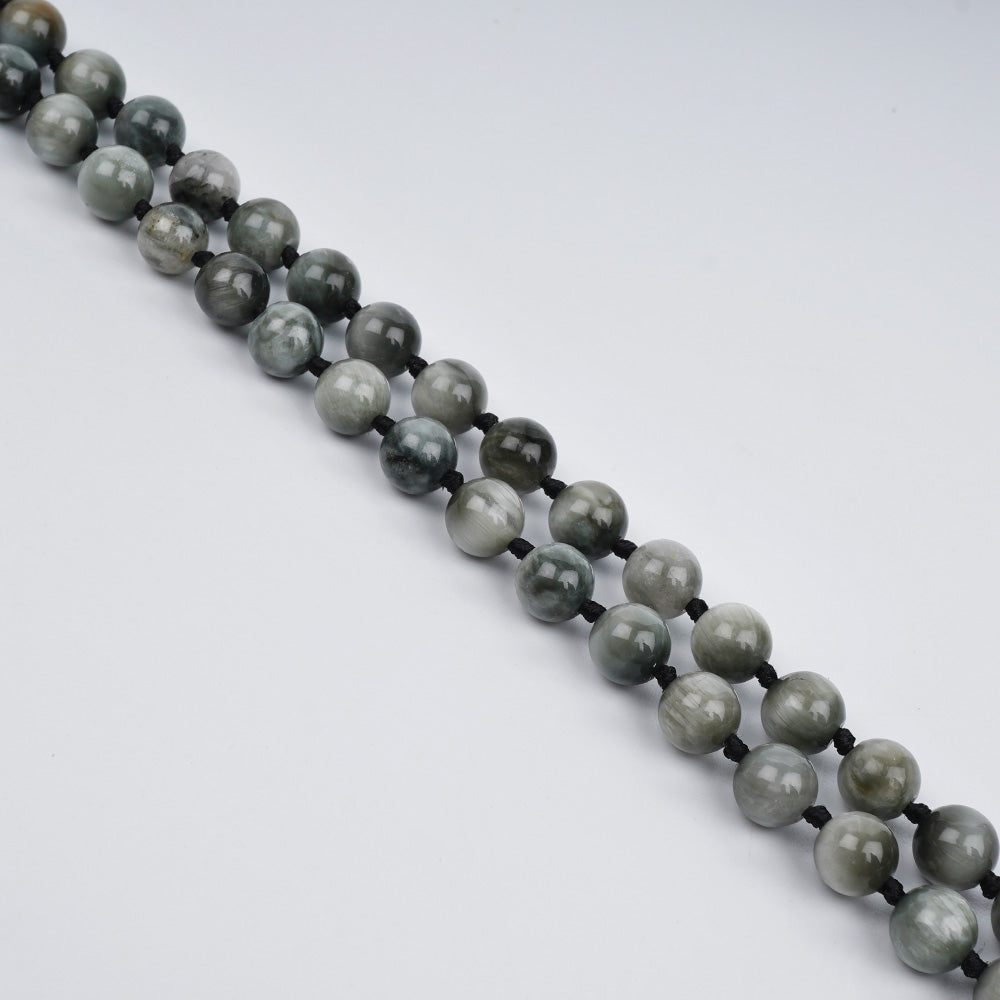 Grey Cat's Eye Knotted Mala-8 mm