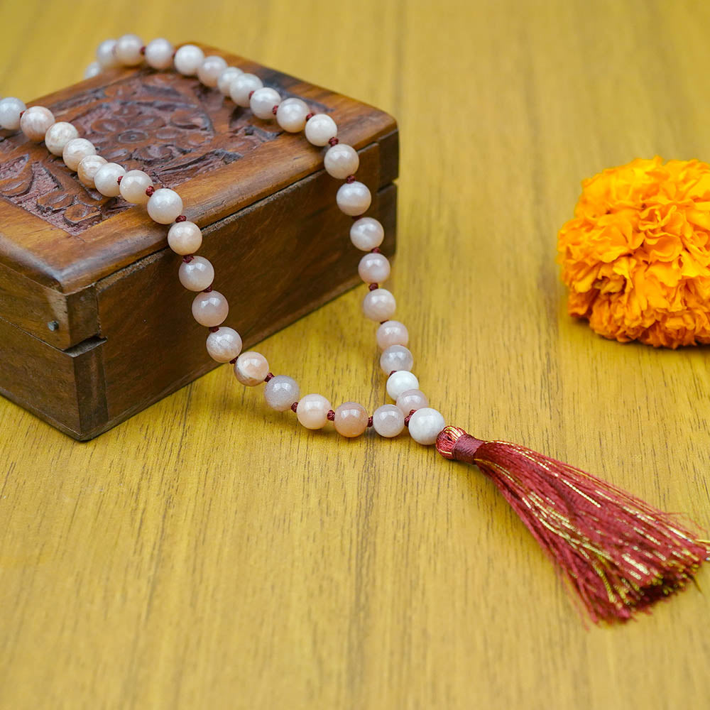 Natural Sunstone Knotted Mala-8 mm