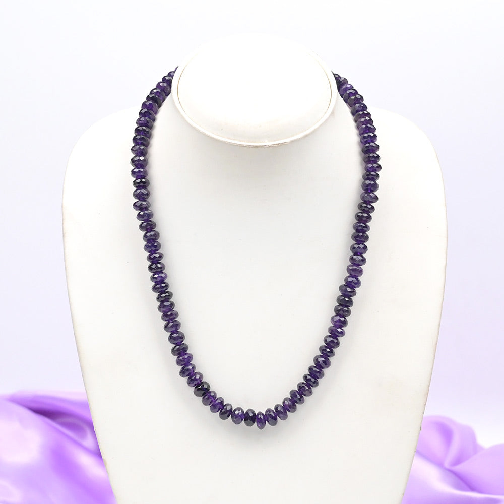 Amethyst Faceted Elliptical Beads Necklace-10 x 12 mm