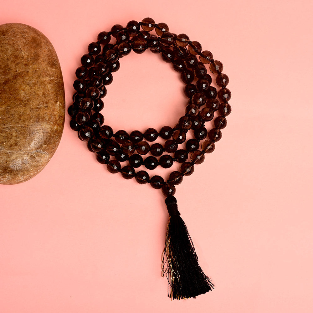 Faceted Smoky Quartz Mala-8 mm