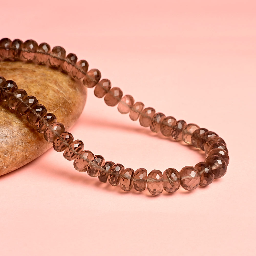 Smoky Quartz Faceted Elliptical Beads Necklace