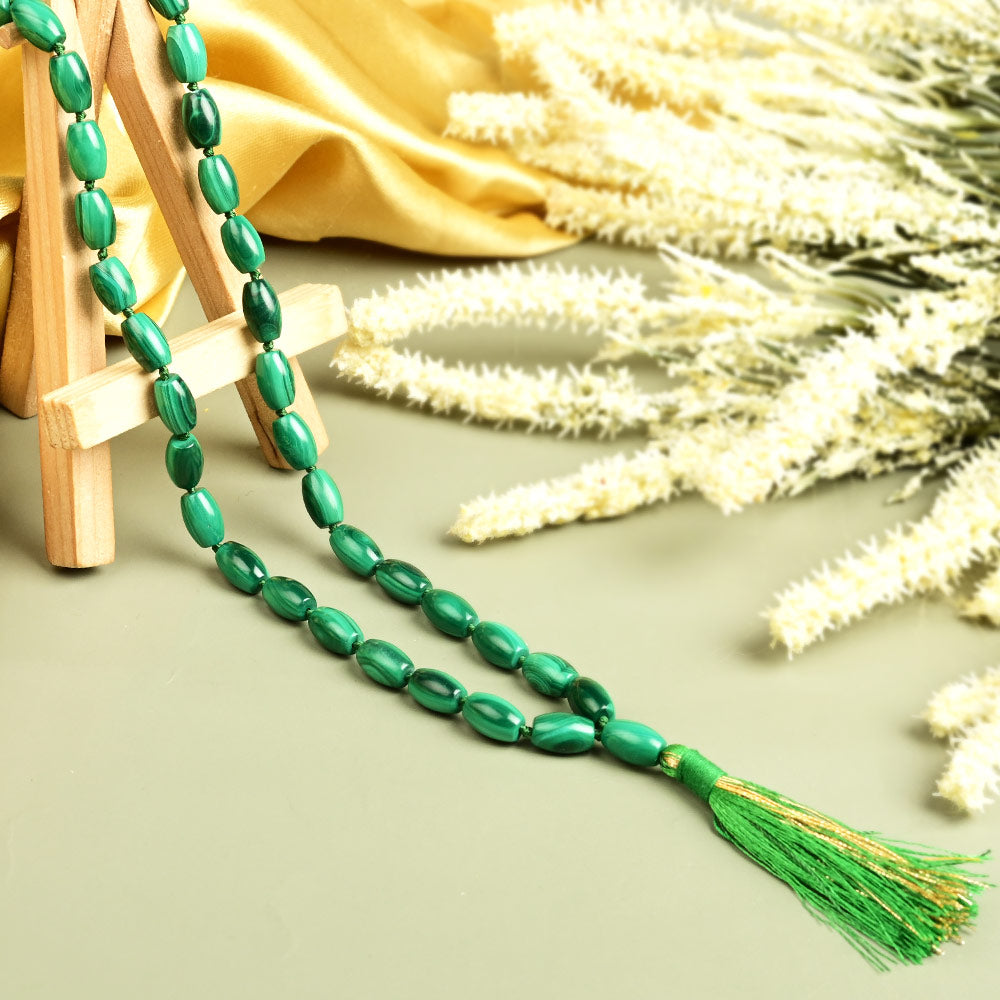 Malachite Drum Shape Beads Mala