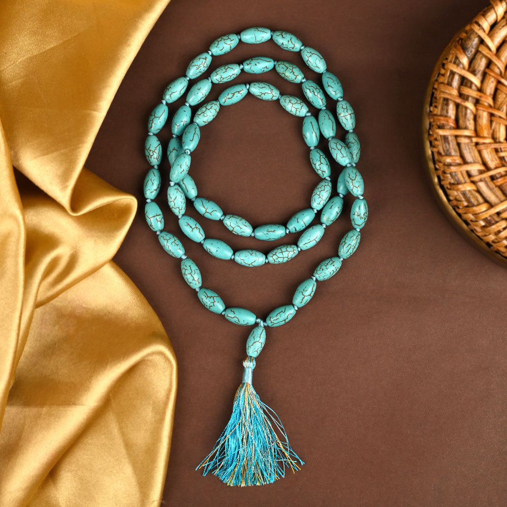 Turquoise Firoza Drum Beads Mala-16 x 10 mm