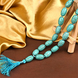 Turquoise Firoza Drum Beads Mala-16 x 10 mm