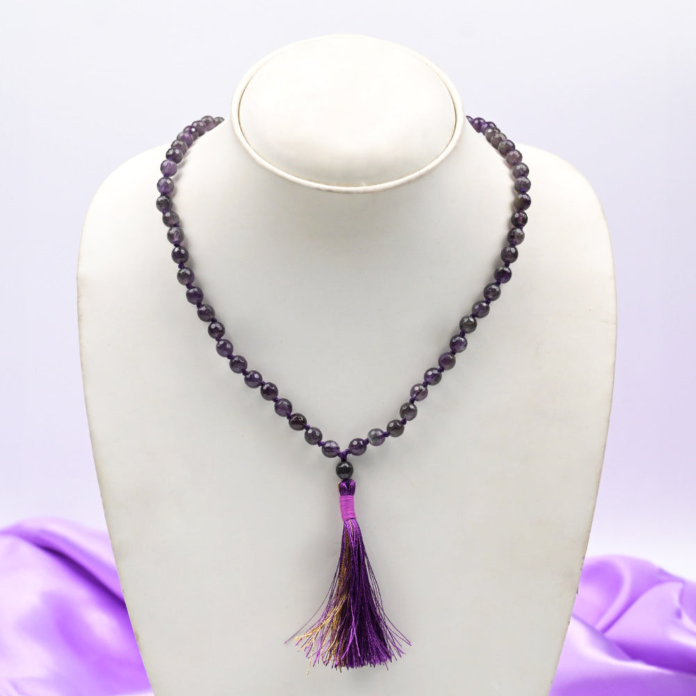 Amethyst Faceted Beads Knotted Mala-4 mm