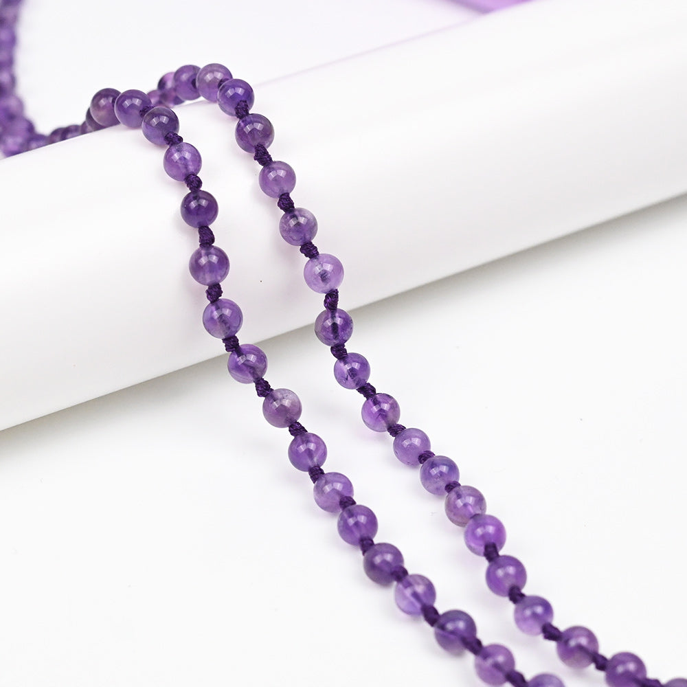 Amethyst Round Beads Knotted Mala-8 mm
