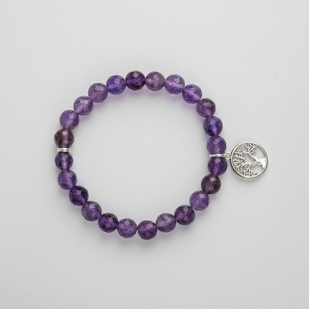 Amethyst Faceted Beads Tree of Life Trinklet Bracelet-6 mm
