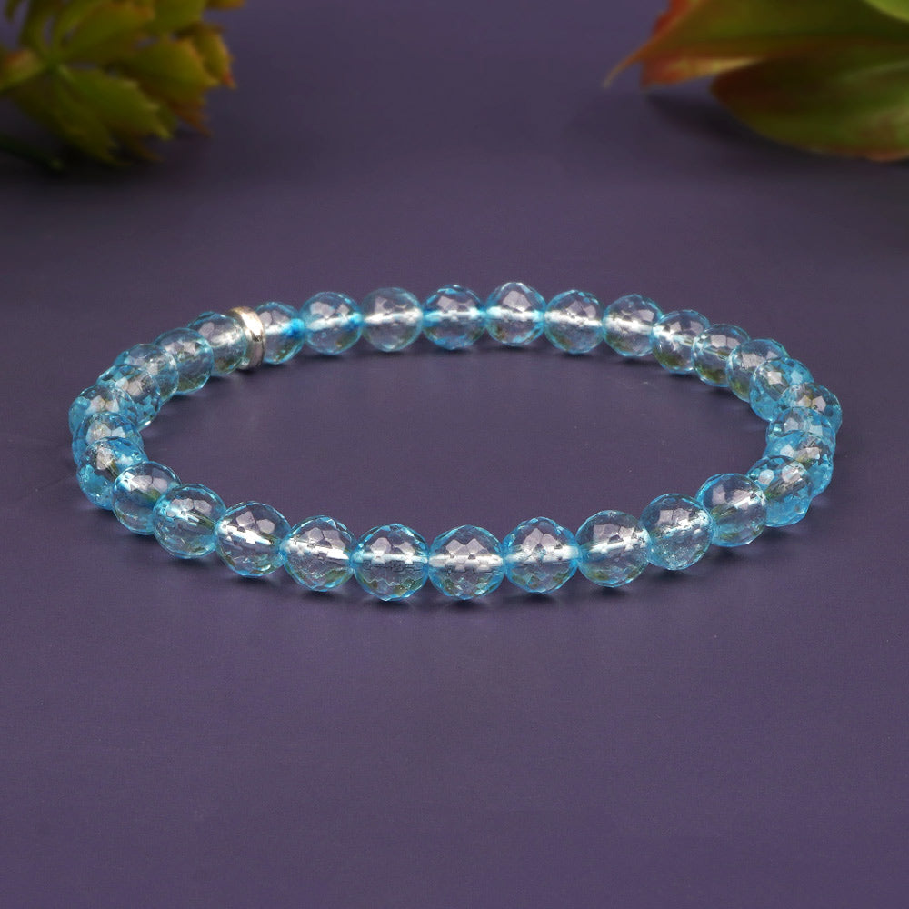Blue Topaz Faceted Beads Bracelet-10 mm