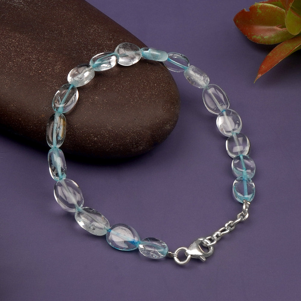 Blue Topaz Flat Oval Beads Bracelet