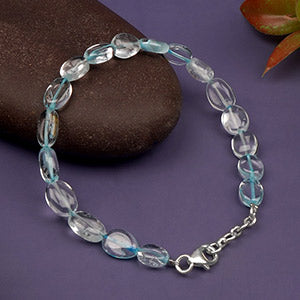Blue Topaz Flat Oval Beads Bracelet