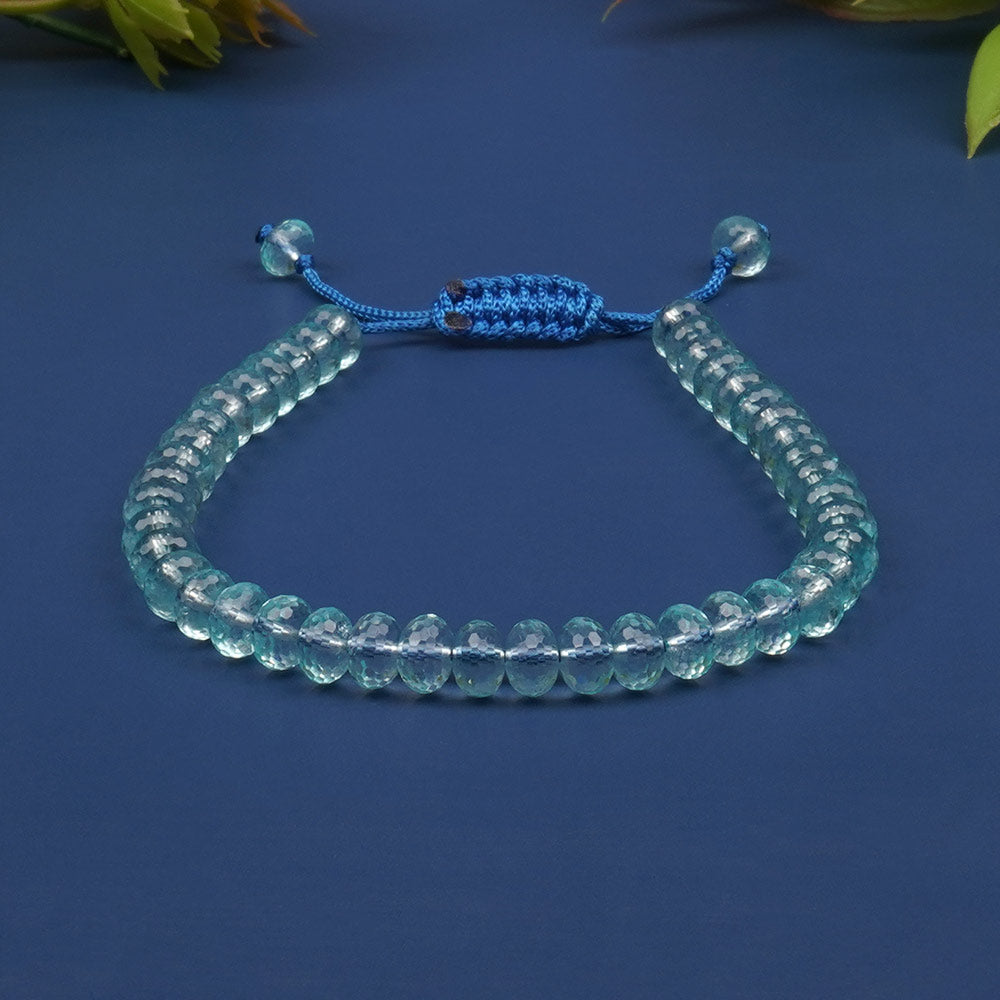 Aquamarine Faceted Elliptical Adjustable Bracelet-10 mm