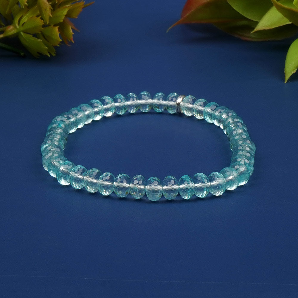 Aquamarine Faceted Elliptical Beads Bracelet-8 mm