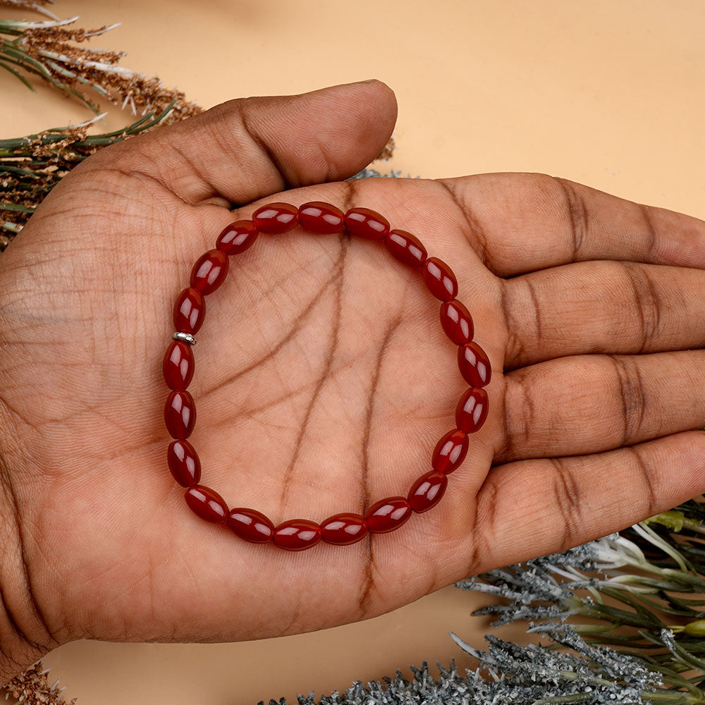 Red Carnelian Oval Beads Bracelet