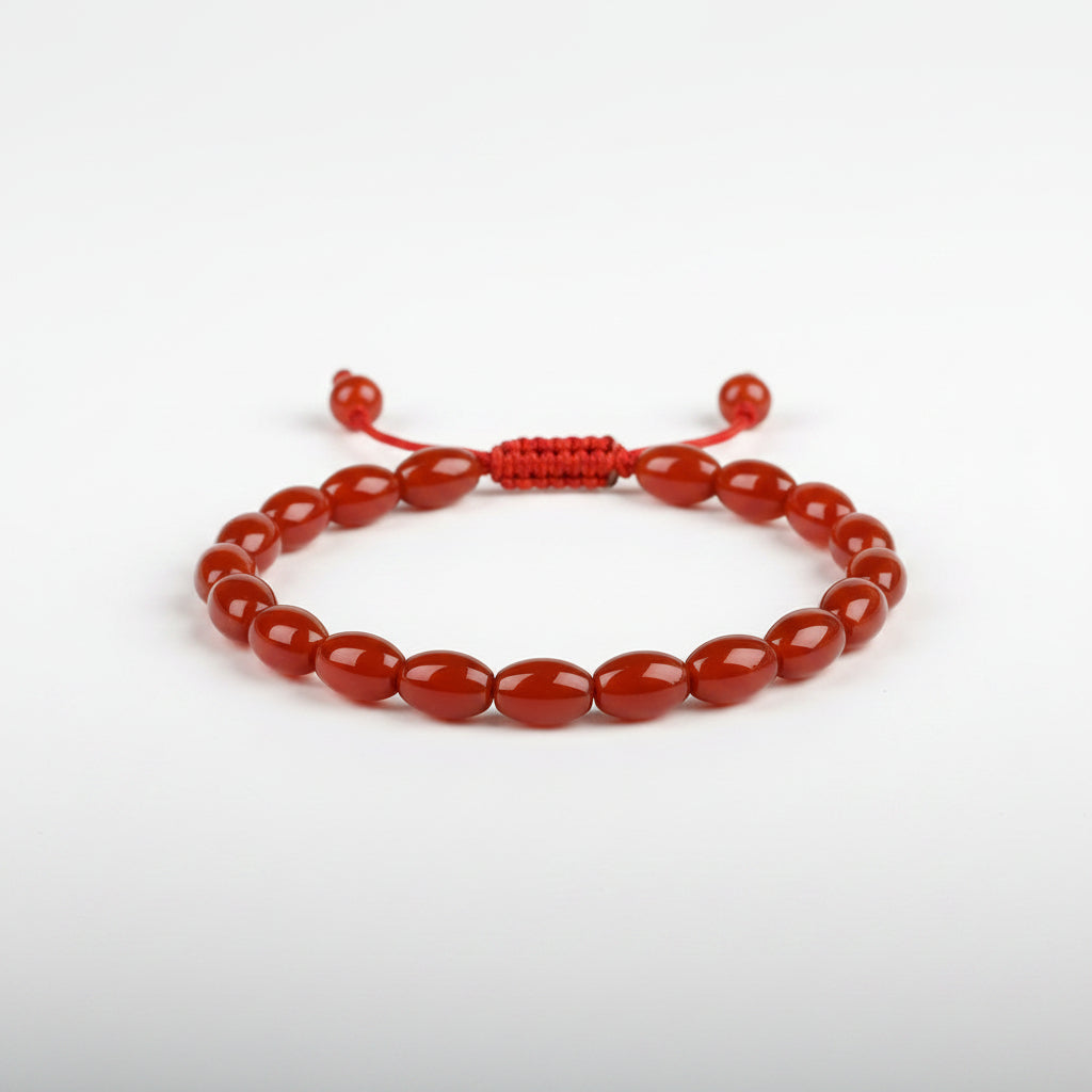 Natural Red Carnelian Oval Beads Adjustable Bracelet