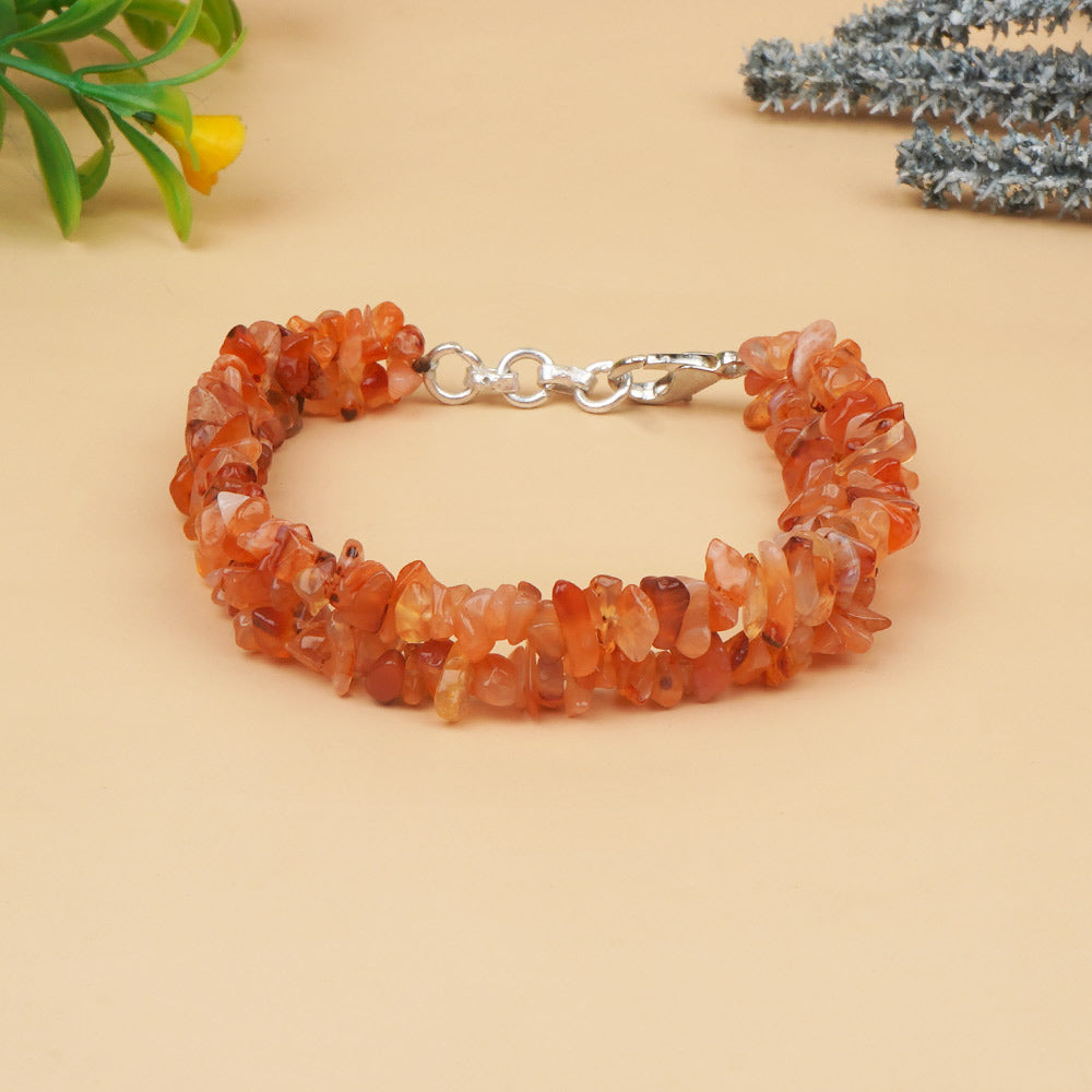 Red Carnelian Uncut Beads Bracelet-Double Layer