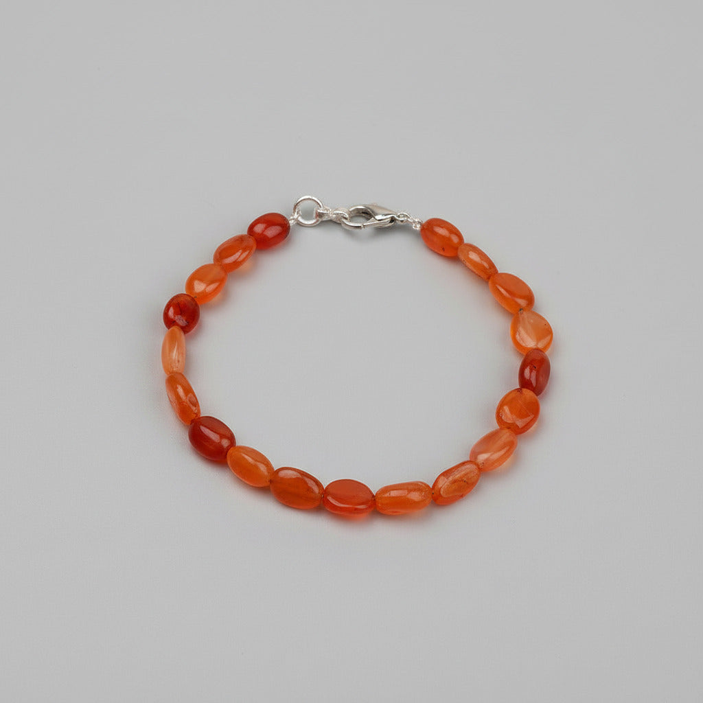 Red Carnelian Flat Oval Beads Bracelet