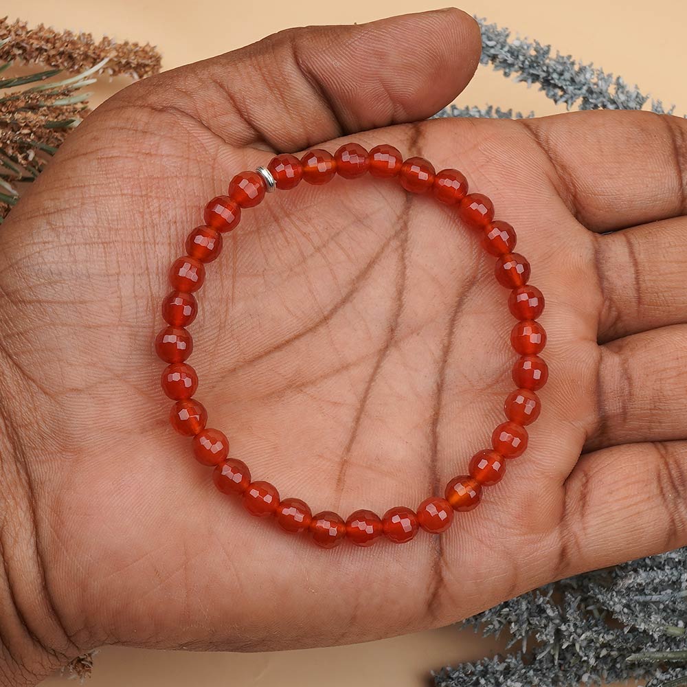 Red Carnelian Faceted Beads Bracelet-8 mm