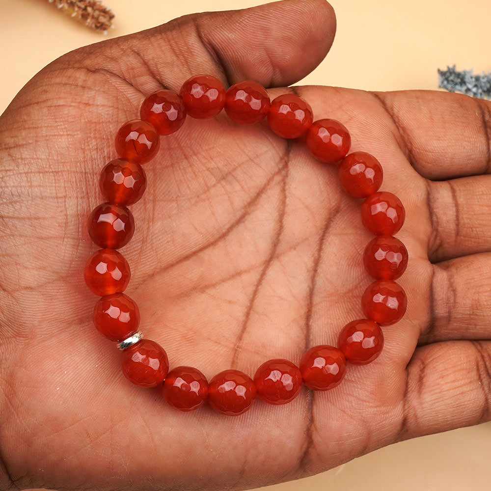 Red Carnelian Faceted Beads Bracelet-8 mm
