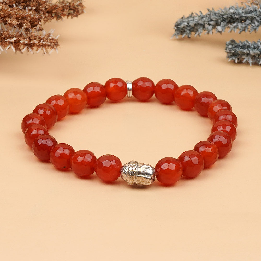Red Carnelian Faceted Buddha Charm Bracelet-10 mm