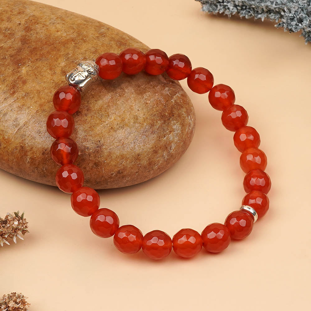 Red Carnelian Faceted Buddha Charm Bracelet-10 mm