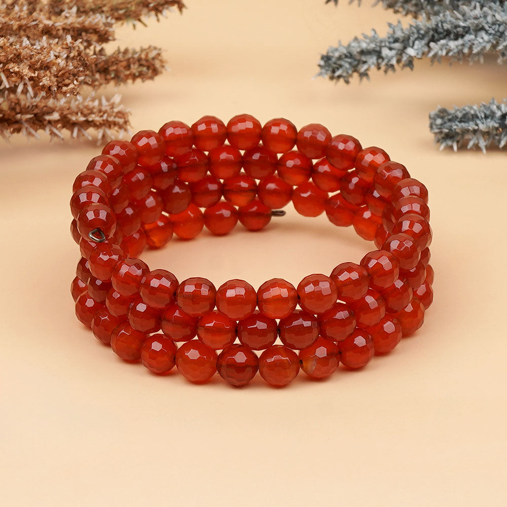 Red Carnelian Faceted Spiral Stack Bracelet-6 mm