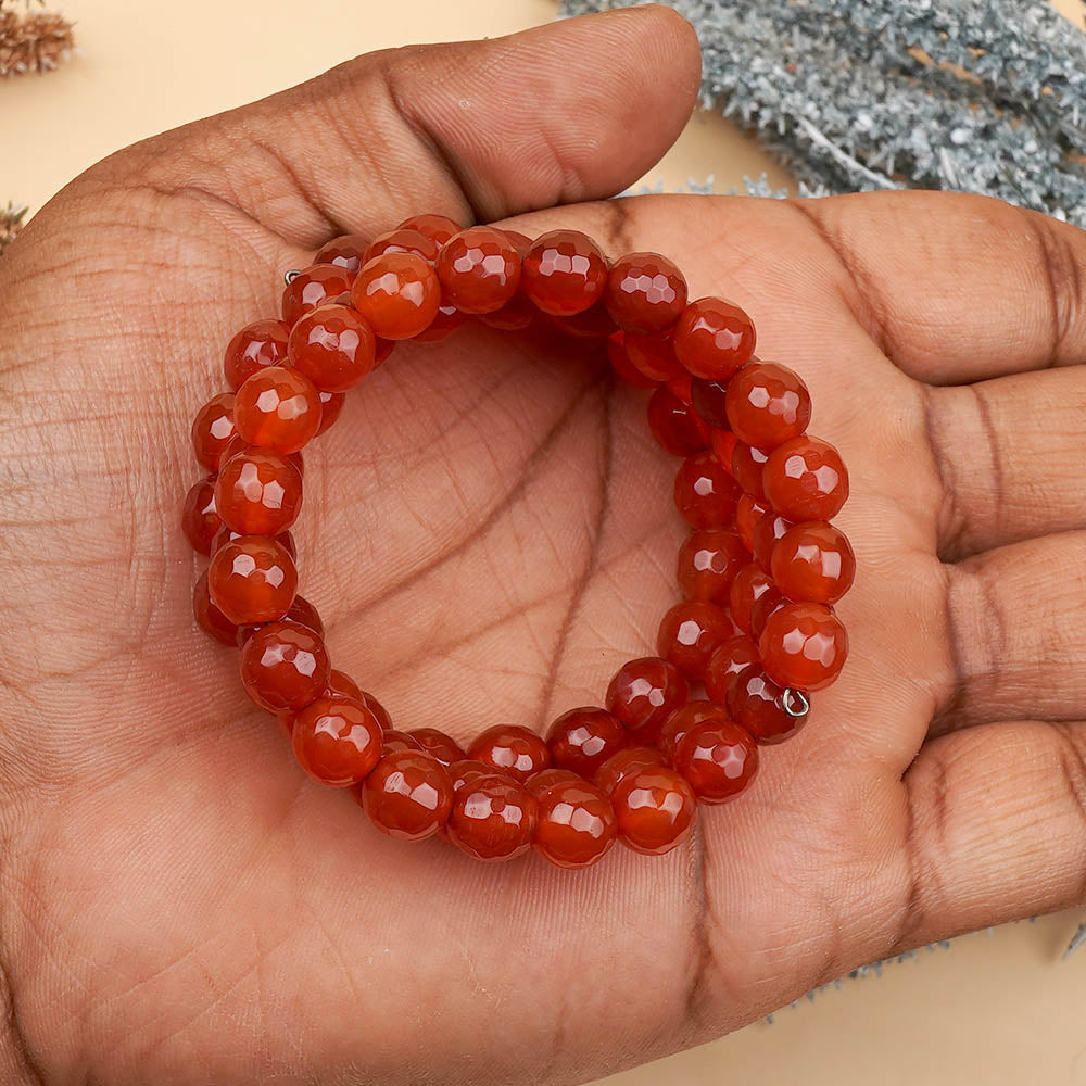 Red Carnelian Faceted Spiral Stack Bracelet-6 mm