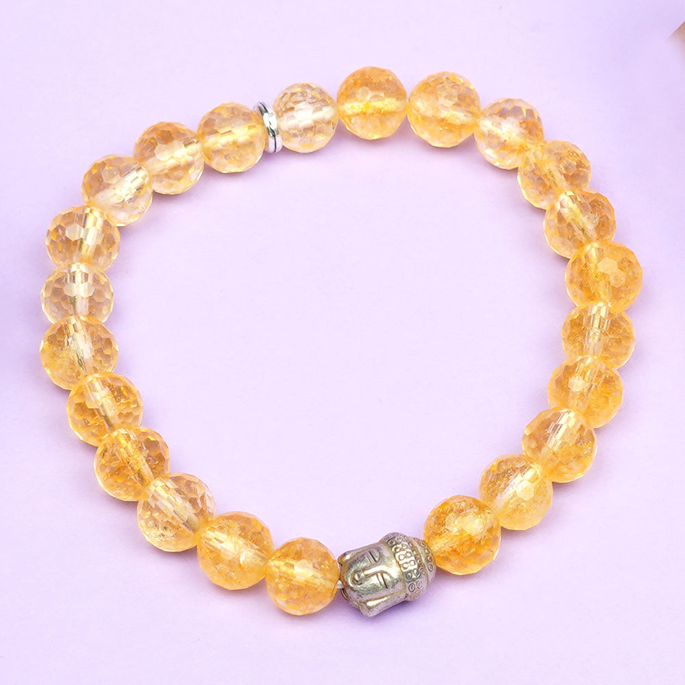 Yellow Citrine Faceted Buddha Charm Bracelet