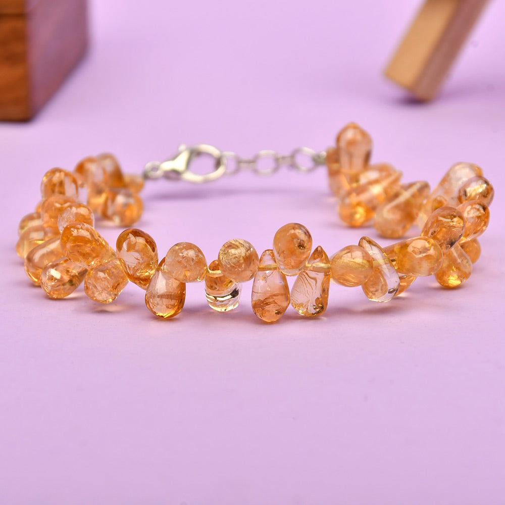 Yellow Citrine Drop Shape Beads Bracelet