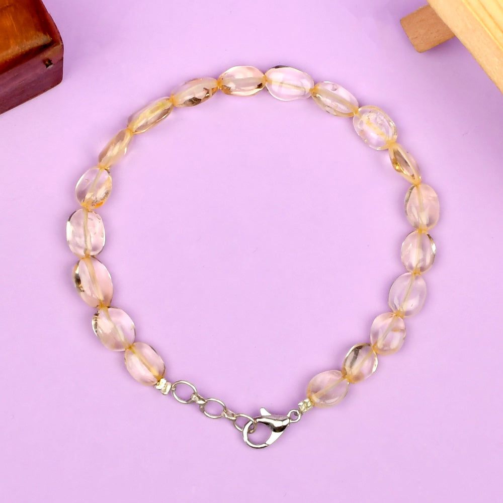 Yellow Citrine Oval Beads Bracelet