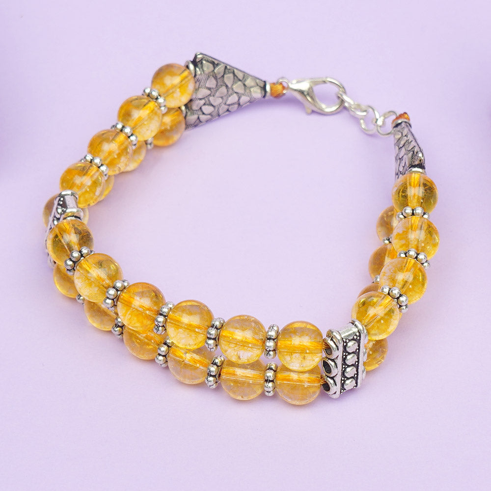 Yellow Citrine 2 Layers German Silver Designer Bracelet